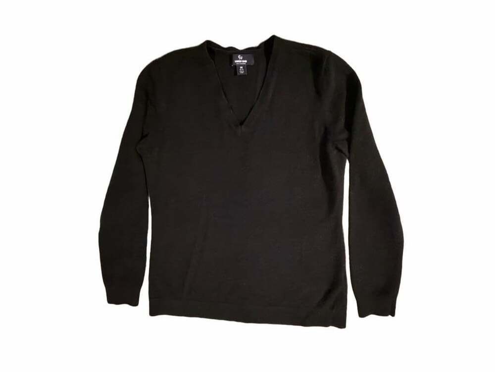 Lands' End Cashmere V-Neck Sweater Size M Black 100% Cashmere